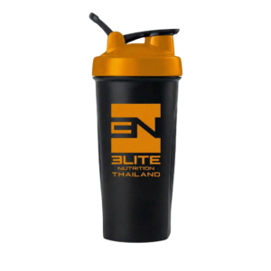 Elite Nutrition – Protein Shaker - Black/Orange lid, Black flip cap