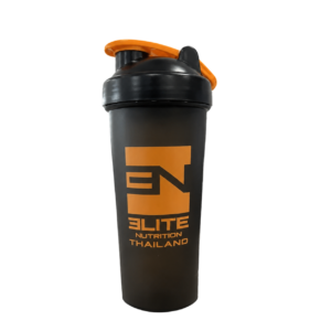 Elite Nutrition – Protein Shaker – Black/Black lid, Orange Flip cap